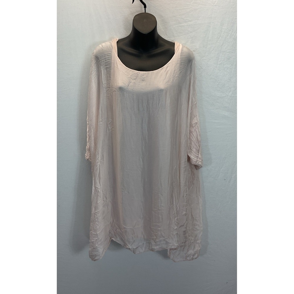 Made in Italy Silk Blnd Tunic Dress Womens Pink Dolmn Slv Fairy Sheer with Liner